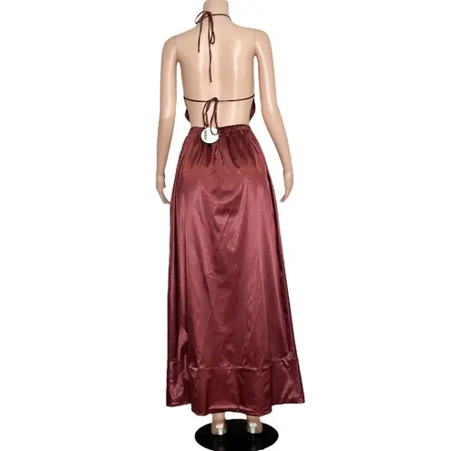 STAUD Sidney Halter Maxi Dress, Tawney Port, Medium