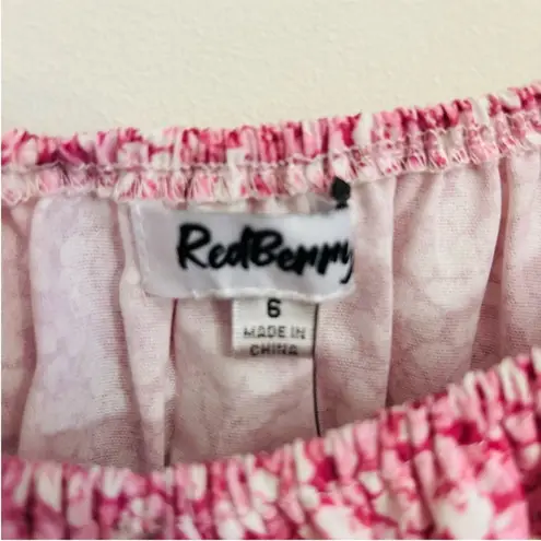 Women’s Red Berry Puffy Long Sleeve Cropped Pink White Elastic Floral Top Size 6