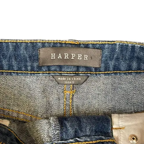 Harper A-Line Distressed Denim Mini Skirt Women Small Raw Hem Medium Wash Cotton