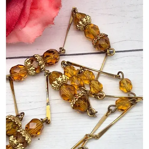Vintage ACT II Gold Tone & Amber Color Bead Bar Link Collar Necklace 22" Dainty