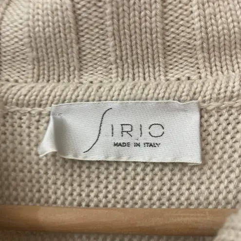 Vintage Sirio Italy Merino Wool Knit Beige Cream Button Fringe Cardigan Sweater Size L