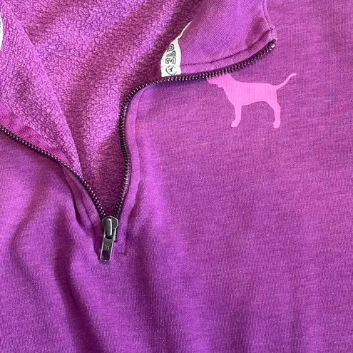 PINK - Victoria's Secret  Quarter Zip Pullover Sweatshirt Women L Purple Pink Pocket