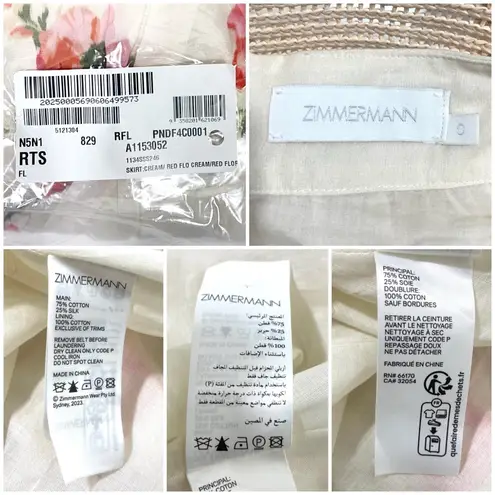 Zimmermann Lightburst Floral Cotton Silk Maxi Skirt Cream Red Flora US 4 NEW