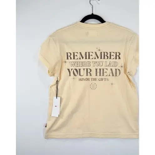 NWT Honor The Gift Women Shirt Beige Crewneck Graphic Short Sleeve Pocket Tee XS Tan