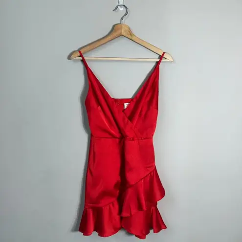 Showpo Cloud Cover Faux Wrap Ruffle Mini Dress Womens 2 Red Cocktail Party Girly