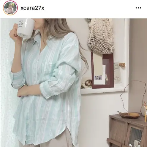 Lemlem x H&M Linen Stripe Button Down Shirt M Oversized