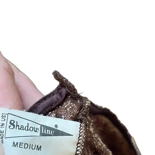 Shadowline Vintage 80s Brown Damask Witchy Romantic Lingerie Maxi Slip Dress Size M