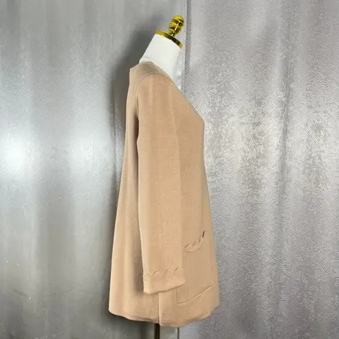 Kate Spade New York Tan Knit Cardigan Sweater Scalloped Pockets Button Front "S"