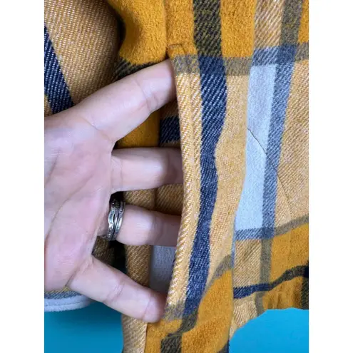 Women's HFX Oversized Plaid Flannel Shacket Jacket Mustard Yellow White Navy Gold