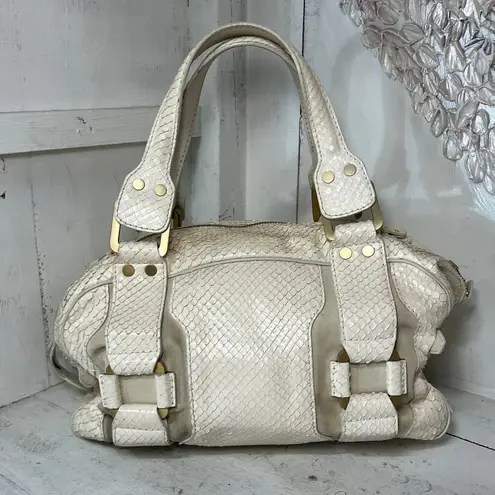 Jimmy Choo Python Suede/Leather Mahdi cream Double Top Handle Satchel Handbag