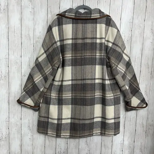 Woman Within  Gray Black White Plaid Lined Button Up Winter Jacket Coat 18W