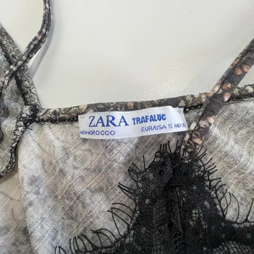 ZARA  Trafaluc Cami Top Womens Small Snake Print‎ Lace Trim Spaghetti Strap Tank