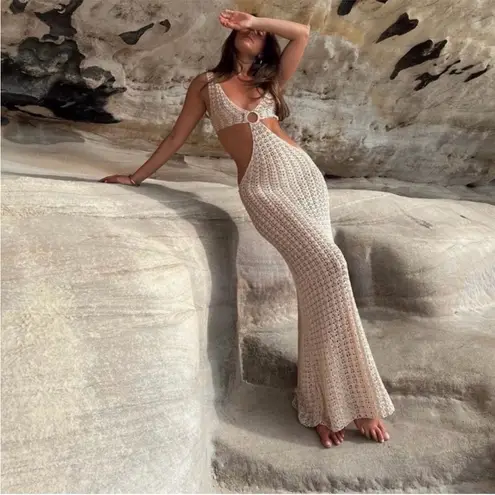 Cult Gaia Tyra Crochet Cutout Maxi Dress Sheer Off White Small NWT