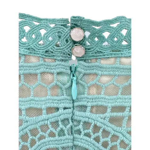 Champagne & Strawberry Crochet Lace Overlay Dress Medium Mint Nude Bohemian Green