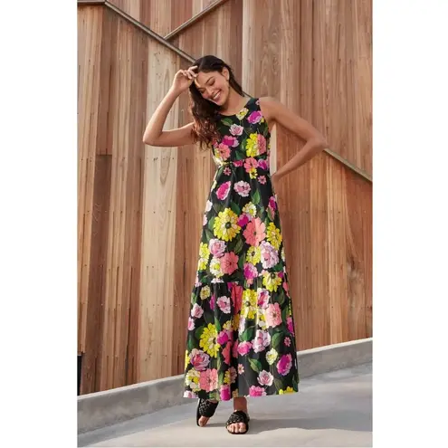 Johnny Was Dress Cassia 100% Cotton Poplin Floral Maxi Size XS