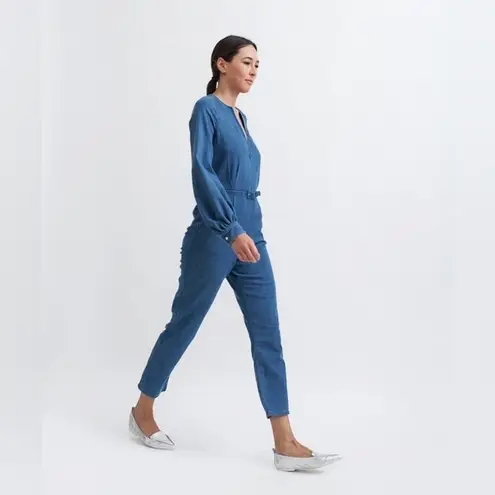 Rachel Comey Blue Chambray Long Balloon Sleeve Slit Jumpsuit sz 2