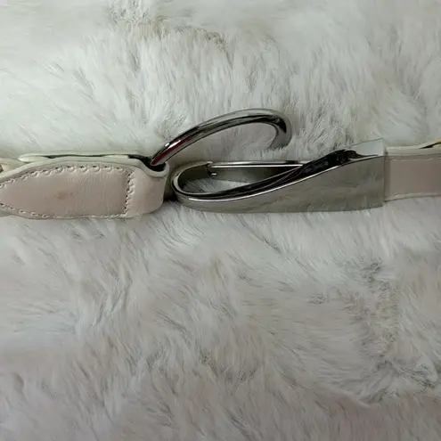 Chico's  Woven Braided Belt S/M Cream Off White Vegan leather Silver Clasp Buckle