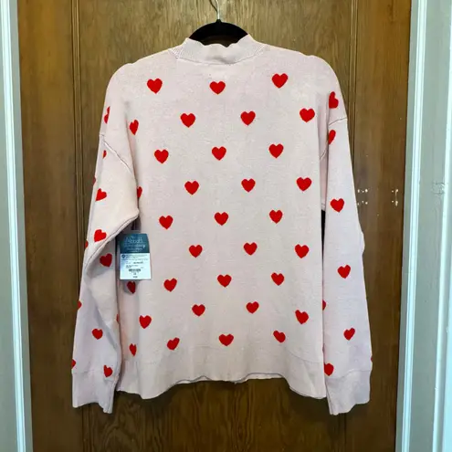 NWT Abbott Pink Heart Button Down Cardigan XS Oversized Valentine's Day Teacher