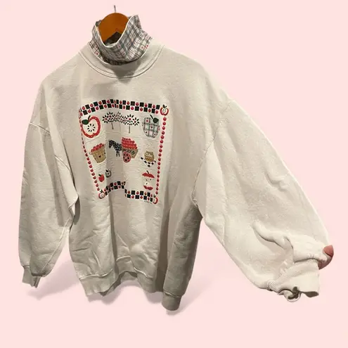 Sweet vintage 80s creamy apple granny turtleneck oversized sweatshirt holiday White Size XL