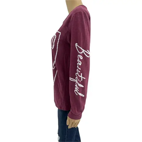 On Fire  (L) Burgundy Red Blessed and Beautiful Long Sleeve Tee Shirt