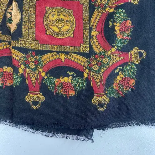 Women's vintage black rose renaissance fruit fringe lightweight fashion scarf