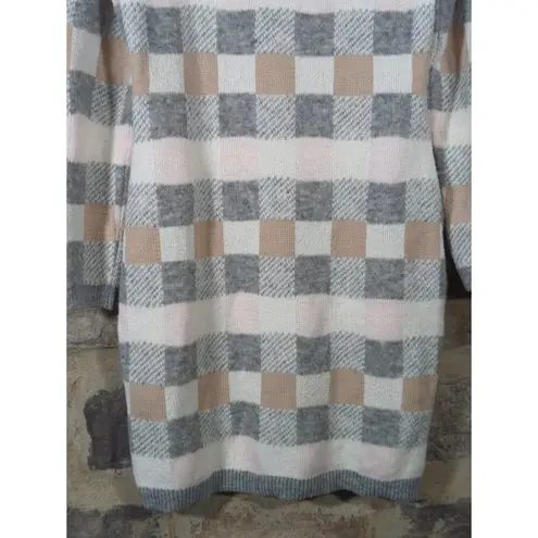 Love Scarlett Sweater Dress Woman's Large Checkered Pink Gray Brown Cozy Winter