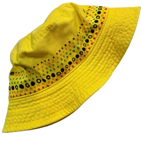 Hand Painted Rainbow Dots Yellow Bucket Hat