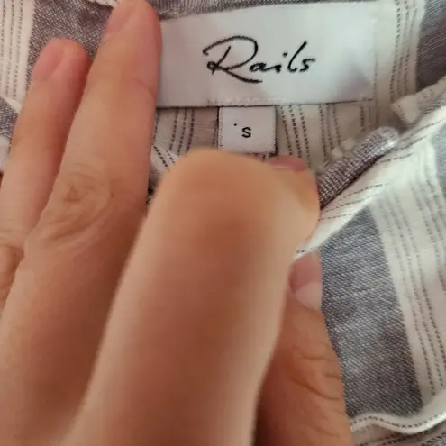 Rails  Wide Leg Pants with elastic Waist grey Stripe Linen Blend size S