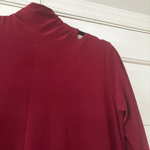 Clara Sun Woo Maroon High Neck 3/4 Sleeve Burgundy Dress Size XS Cutout Mock Red
