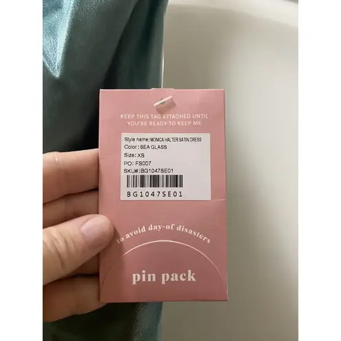 Birdy Grey Monica Halter Satin Dress Womens XS Sea Glass Green Maxi Formal Gown