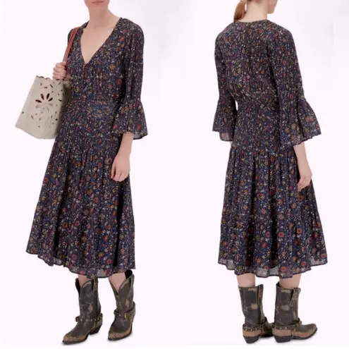 Veronica Beard NWT Shireen Button-Front Floral Print Pleated Dress in Ink Sz 2