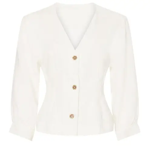 DL1961 Linen Audrey Blouse V-Neck White Button-Up Women's Top Size Small