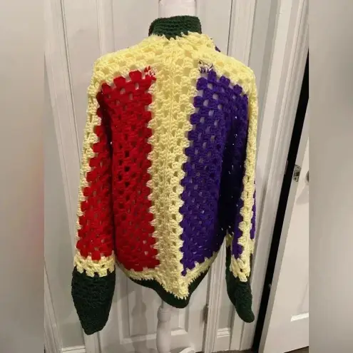 Handmade Crochet Oversized Hexagon Granny Square Open Front Cardigan Sweater OS