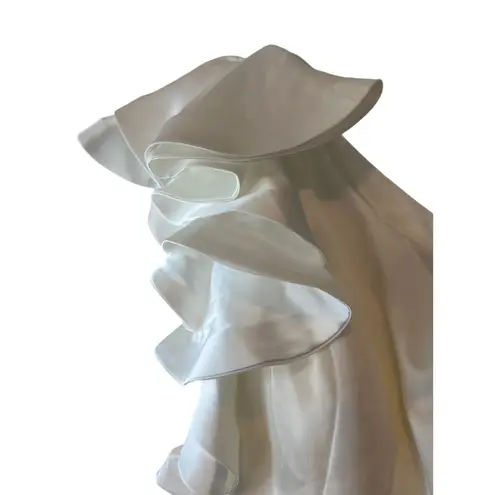 Mac Duggal White Satin One Shoulder Ruffle Gown Evening Dress Size 10