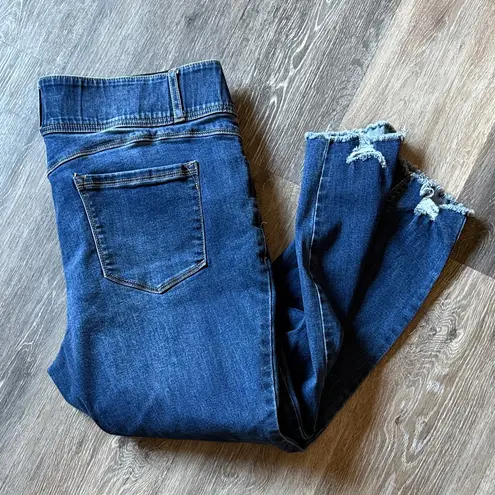 EUC INDIGO POPPY Stylish Distressed Skinny Jeans Dk Blue Raw Hem Size 18 Stretch Size L