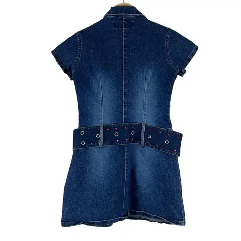 Rare Vintage Beware Jeans Womens S Y2K Mini Denim Shirt Dress Belted Bratzcore Blue Size undefined