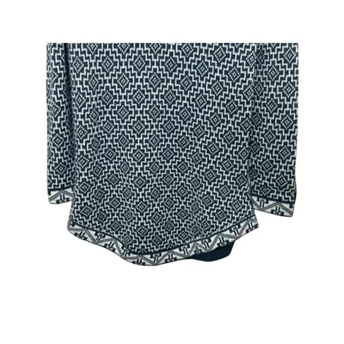 Artesania Geometric Blue & White Peruvian Alpaca Hooded Sweater Dress Sz Large