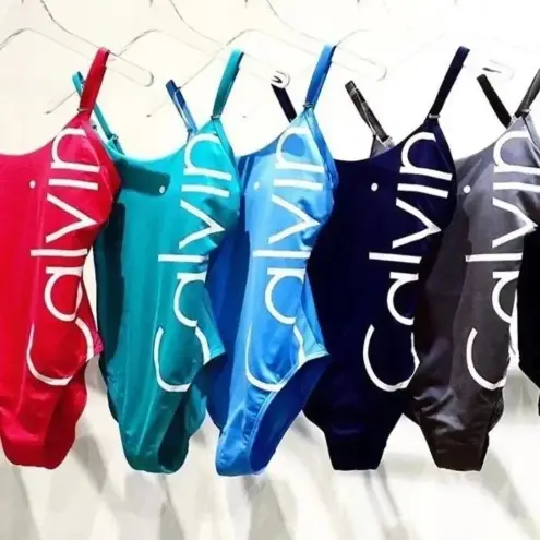 Calvin Klein  Logo Classic One Piece Swimsuit Tiffany Blue Women’s Size 6 Small