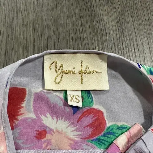 Yumi Kim Silk Light Purple Lilac & Pink Floral Print Button Down Top Size XS