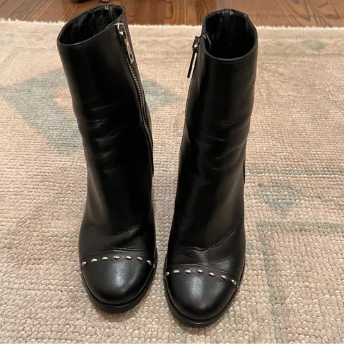 Karl Lagerfeld Black Leather Heeled Ankle Booties with Toe Embellishment | 6