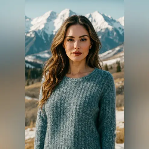 Vintage Silk Mohair Knit Sweater Gallagher Cozy Textured Parisian Boho Romantic Blue Size M