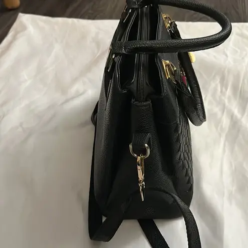 ZiMing Black Faux Leather Shoulder Crossbody Handbag Satchel Tote Minimalist