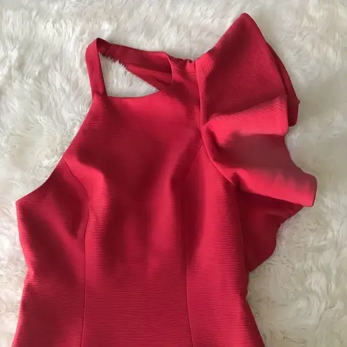 C/MEO COLLECTIVE C\MEO Collective Red One Shoulder Fitted Midi Dress Thigh Slit Cocktail XS New