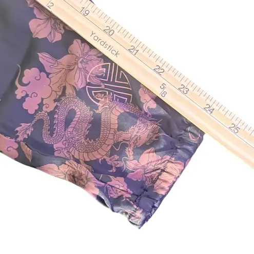 Just Polly Oriental Asian Dragon Crop Top Size XL Floral Black Long Sleeve