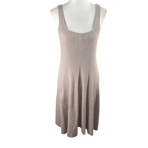 Stitchdrop Mocha Cream Ribbed Neutral Knit Dress Minimalist Academia Sleeveless Tan Size L