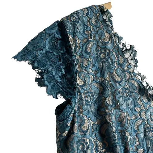 nha khanh On Cloud Nine Teal Blue Lace Tulle Cap Sleeve V