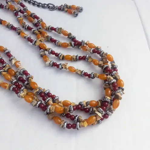 Mixit  Multi-Strand Necklace-Red & Orange Plastic Beads-Hook Closure-Extender-26" - Image 2