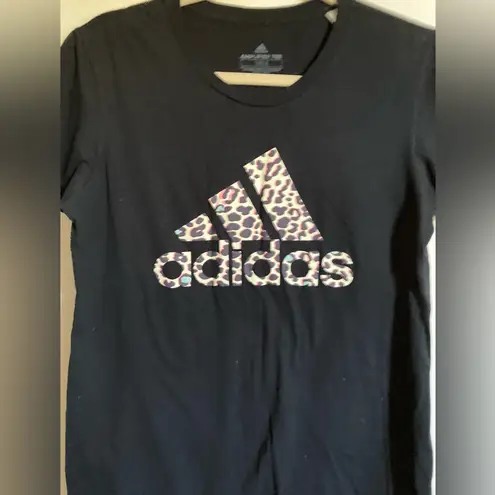 Adidas  Black Cheetah Logo Print Short Sleeve Amplifier Tee Shirt #MBG