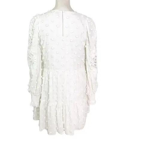Cami NYC Carolina Floral Applique White Long Sleeve Mini Dress Size Small