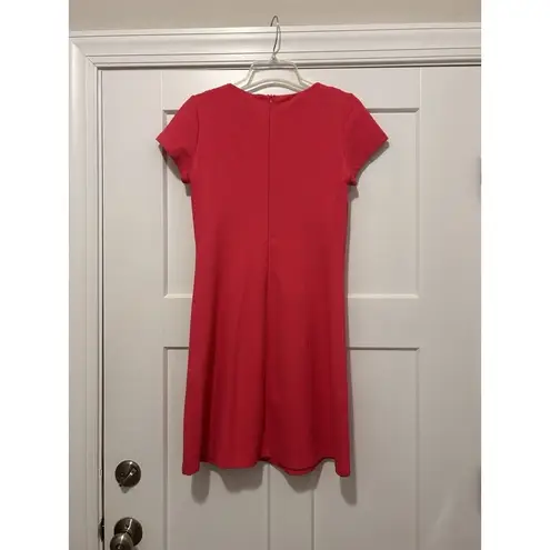 Peter Nygard Size 8 Petite Short Cap Sleeve Midi Shift Dress Pink Stretch Zipper